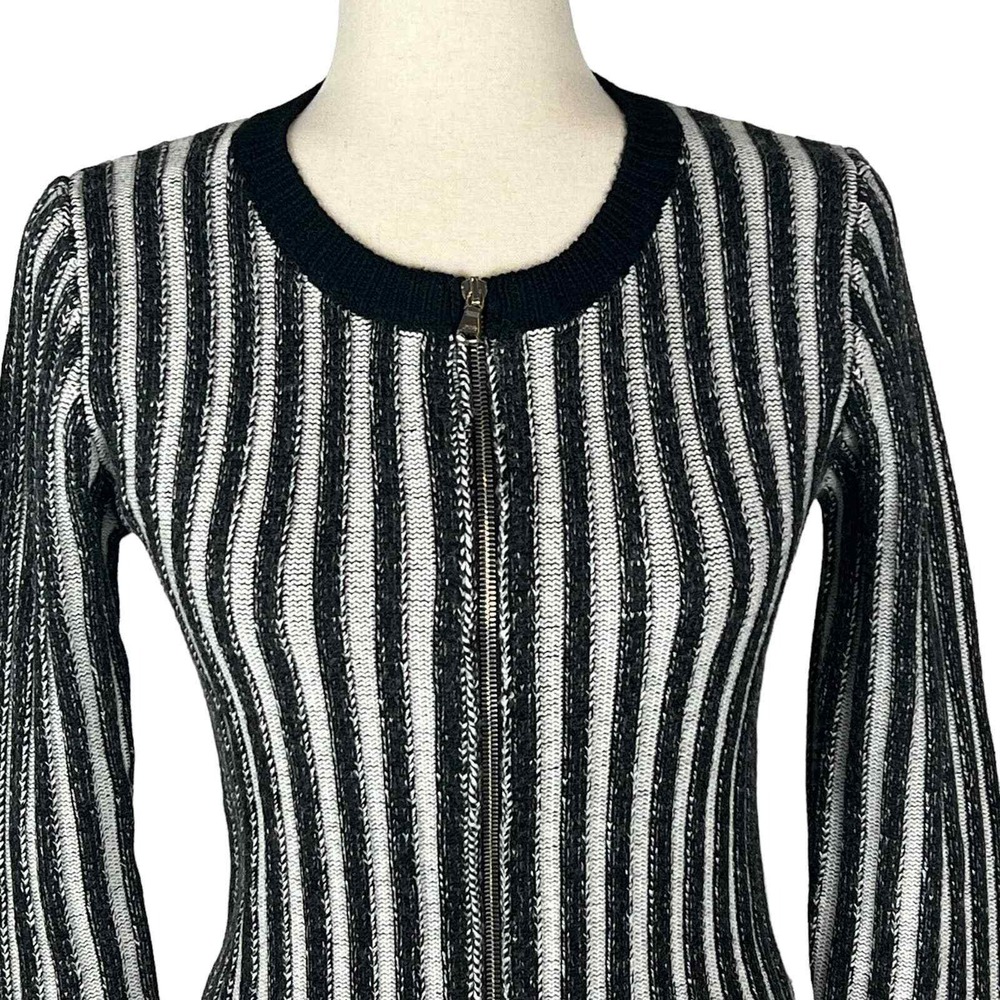 Vince Striped Zip Front Knit Cardigan Sweater Jacket  M Black White - Picture 4 of 16